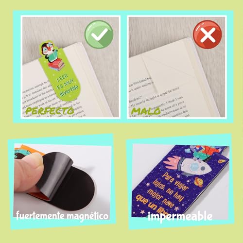 12 magnetische bladwijzers met Animal Motif in het Spaans, Inspirational Sayings, Original Gift for Children, Bookmarks, Details, Verjaardag, voor kinderen, studenten, lezers 3