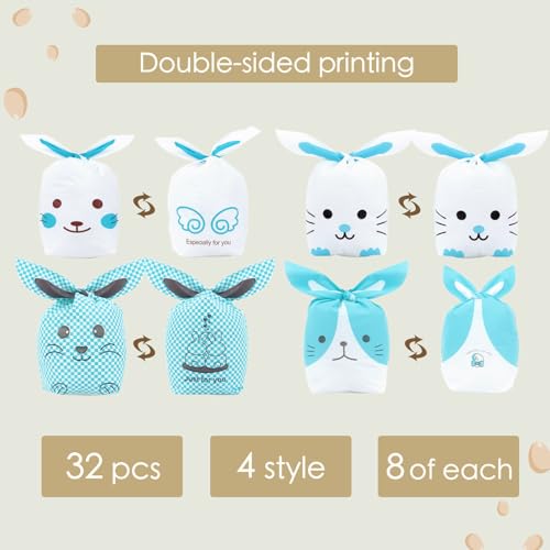 Verpakking van 32 Pasentassen voor kinderen, Cadeautassen, Konijntje, Blauw, Gastencadeau voor Sweets, Blauw 3