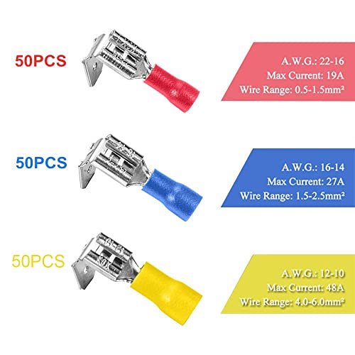 150 st. Kabellugs, Half geïsoleerd, Huckepack, Splice Spade, Elektrische draad, Crimp Connectors, Plug-In Connectors, Platte pluggen, Branch Connector, Platte plug, Divider 3
