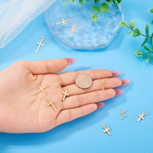 Brass Cross hanger Crucifix Dangle Charms Genuine Gold Plated Ester sieraden Charm voor DIY oorbellen ketting sieraden maken 5