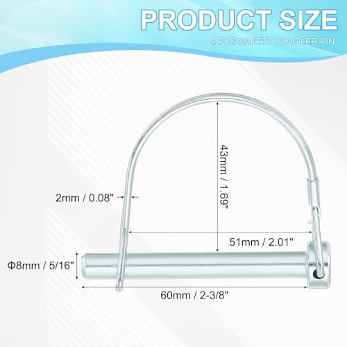 Aanhangwagen Clutch Pin, 5/16 x 2-3/8 Inch, 4st Draad Vergrendeling Pin, Vergrendeling Axle, Ronde Pto Pins voor Trailer, Lawnmower Garden Tractor Kayak, Boot (8x60mm)