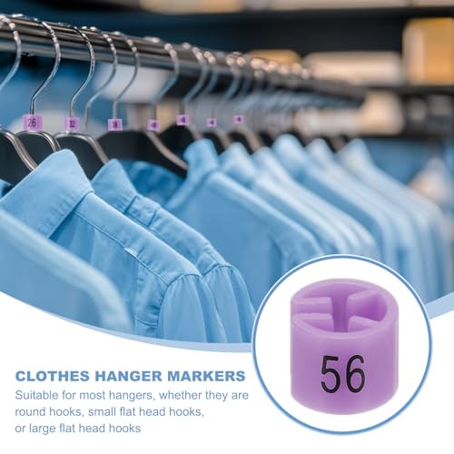 100st coat hanger markers nummer 56 tags fit 3mm staaf kledingstuk size tag hanger clips ronde kleur codering label voor kleding hangers, paars roze 3