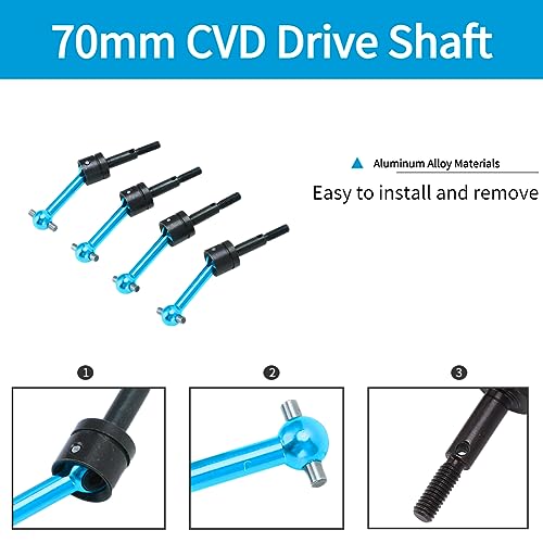 4Pcs RC Car CVD Drive Shaft, 70mm Aluminium Drive Shaft CVD voor TT02 1/10 RC Car(Blauw) 4