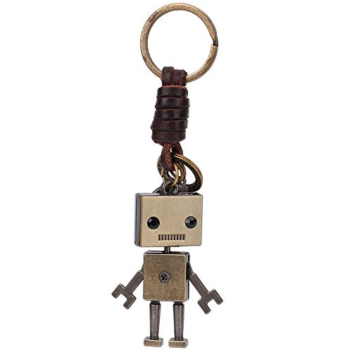 Vintage Robot Hanger Sleutelhanger, Lederen Gevlochten Touw Sleutelhanger Charm Ornament Key Decoratie, brons