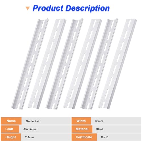 Aluminium DIN Rails, 25 cm / 9,8 inch, 35 mm breed, 7,5 mm hoge top hoed Slot DIN Rail met RoHS (10 Pack, Silver)
