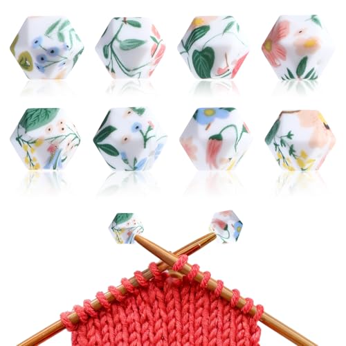 Verpakking van 8 breinaalden Stitching Stoppers,Needle Point Protector met Floral Pattern Breinaald Stoppers, Knitting Naaldbeschermer Brei Accessoires Geschikt voor Naaldgrootte(3-9mm)