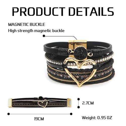Dames lederen hart armband Multi-layer armband Vrouwen Boho Comfortabele Wrap Armband voor Vrouwen verjaardag Moederdag Thanksgiving Valentijnsdag Anniversary Christmas Leather, leer