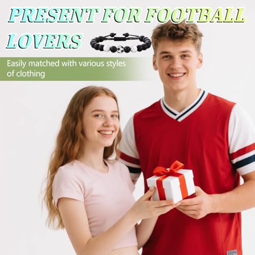 Voetbal armband, 2 stuks Stijlvolle Black Stone verstelbare handgemaakte kralen armbanden voor mannen Dad Brother Friend 5