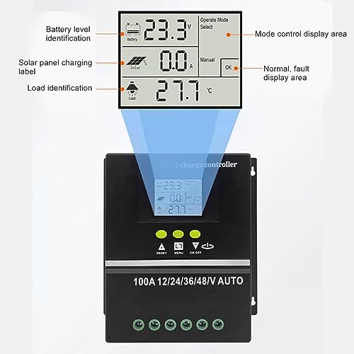 100A MPPT Solar Charge Controller 7 Werkmodi Solar Panel Controller met LCD-scherm met achtergrondverlichting Dual USB 12V 24V 36V 48V 5