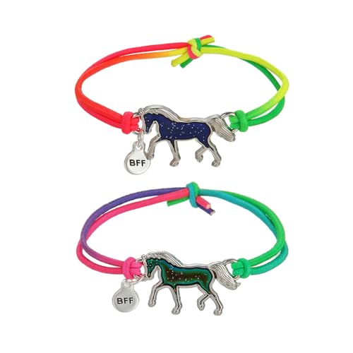 2Pcs Paard Armband, Mood armband voor meisjes met paarden hanger, Rainbow Colors, Kids Armband voor jongens en meisjes, 16