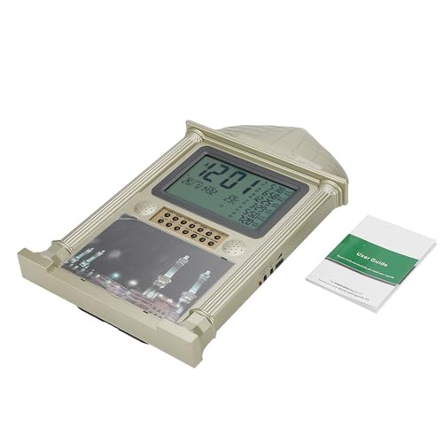 1 Piece Plastic Azan Gebed Nimaz Klok, Digitale Kalender Tijd Weergave Alarm klok Wandklok met LCD Display (Goud)