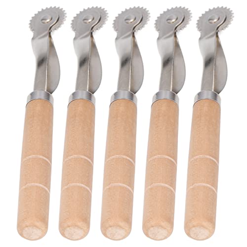 Tailor Stitch Marker Naaiaccessoires, 5-delige Traceerwiel met Roestvrijtallen Houten Handvat voor Ponsen, Perforen en Markeren van Gaten in Leer, Papier en Stof 3