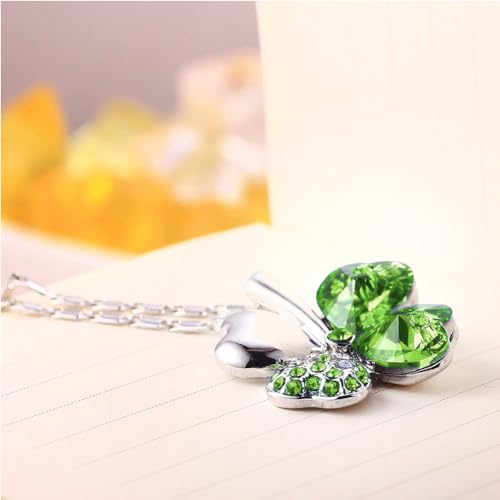 Clover Leaf ketting zilveren oorbellen vier klaver armbanden verstelbare hanger ketting Set Peach Heart Rhinestone Crystal Inlayd sieraden voor meisjes vrouwen, Eén maat, legering. kristal, Nee 5