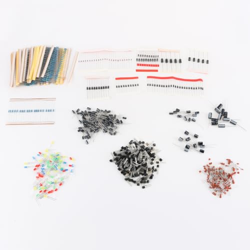 Elektronische componenten assortiment 1390 stuks condensator weerstand LCD diode transistor set met PVC opbergdoos bevat 30 weerstandmodellen en 19 transistortypes