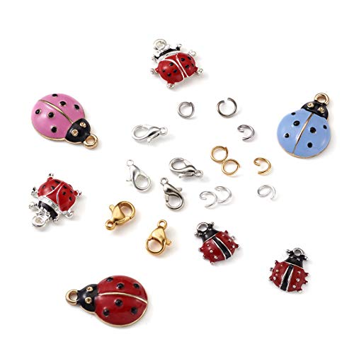 32 st. Ladybug Emaill Charms Hangers Kleurrijke Ladybug Kever Vliegende Insect Bedels met Lobster Claw Clasps Open Jump Rings voor Keychain sieraden maken 3