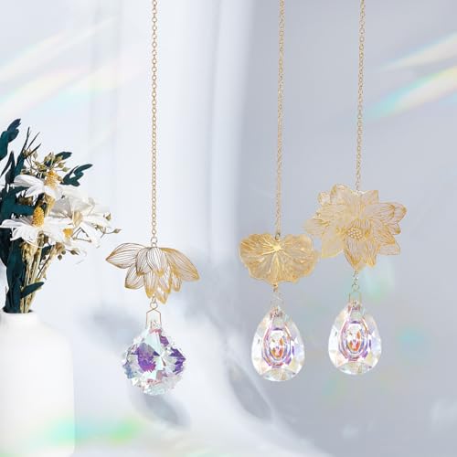 6 stuks, 3 stijlen, goud ketting lotus blad opknoping decoraties in de vorm van een lotus blad voor prisma ramen, binnen en buiten tuin decoratie, 47.5-50.5cm 4