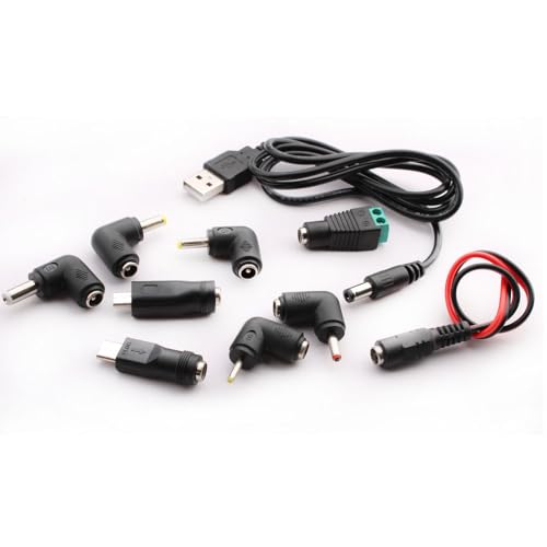 Universal USB to DC 5V Plug Cable, 9-in-1 USB A to Hollow Plug, DC Adapter Cable for Routers, Mini Fans, Speakers and Other 5V Devices (1m, Black) 3