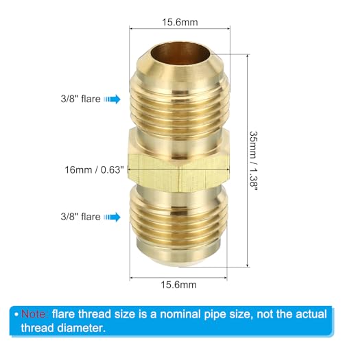 3/8" Man x 3/8" Man Messing Flare Union Connector, 3Scs Gas Adapter Messing Buis Koppelende Pijp Past voor slangen Fitting