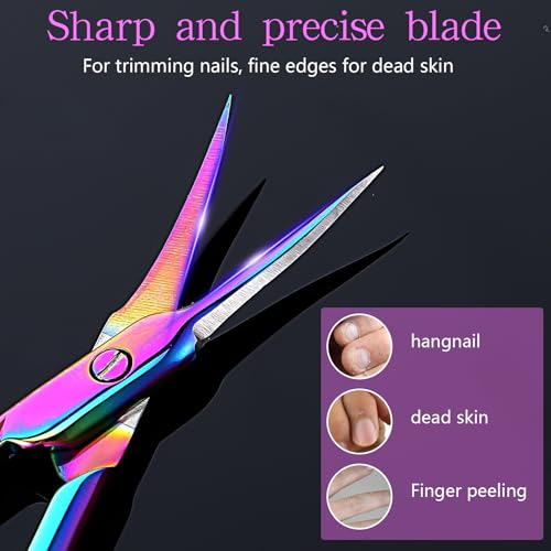 Gebogen cuticula schaar, Extra fijn gebogen cuticula schaar, Precisie wenkbrauw schaar, Manicure schaar, Professionele nagelschaar Gemaakt van roestvrij staal voor cuticula onderhoud (Kleurvol)