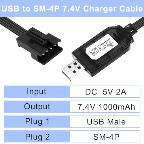 4st SM-4P 7.4V naar USB-oplaadkabel, 2S 7.4V USB-oplaadkabel met SM-4P-plugplug voor LiPo-oplader, RC-auto, boot, drone, speelgoed 4
