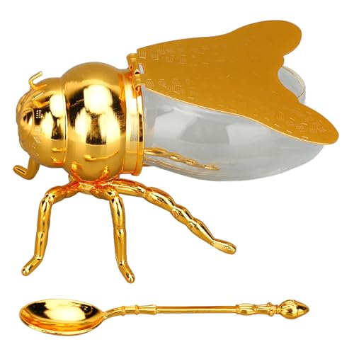 Honey Jar Bee Exquise Design Veelzijdige Spice Storage Solution voor Home Office, Hotel Restaurant Glas en Zink Legering Materiaal 14,5 X 10.2 X 9cm Maat (Goud)