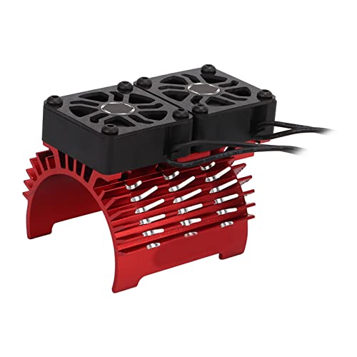 RC Borstelloze Motorfan, Dubbele Ventilator, 40-42Mm, Aluminium, RC autoverwarming aanrecht voor 1/8 Remote Controlled Car (Red)