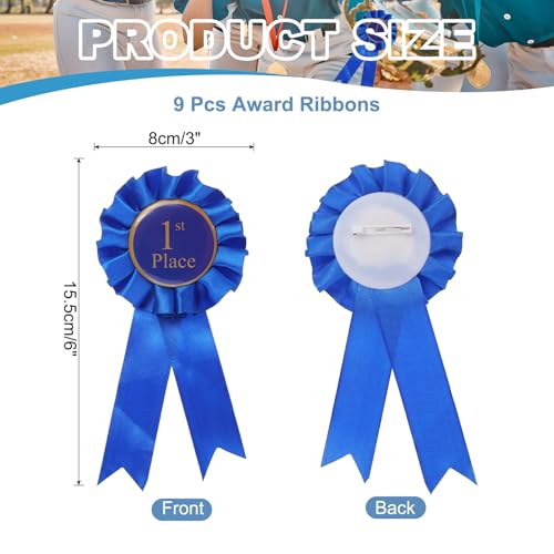 9 sts award linten, 1e plaats trofee erkenning lint winnaar prijs linten deelname medaille linten voor competitie sport evenement, blauw