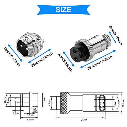 GX12 2 Pin Aviation Plug Man/Vrouwelijke Kabel Connector Luchtvaart Kabelplug voor Power Connection Waterdichte Cover Schroevendraaier Verpakking van 6 5