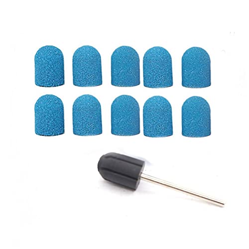 13mm x 19mm Schuurriemen voor drums, elektrische drillkoppen, nagelpoetser, zand, manicure Pedicure gereedschap (1 drill Chuck + 10 schuurkappen - blauw)
