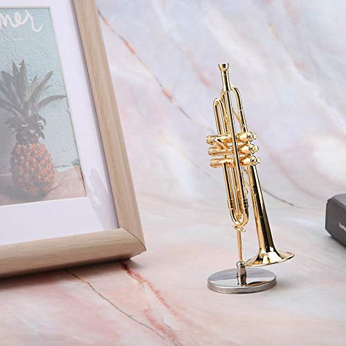 Instrument Nament, Gold Plated Miniatuur Trompet Ornament Replica Musical Model met Cadeau Doos voor Kerstmis Verjaardag Cadeau