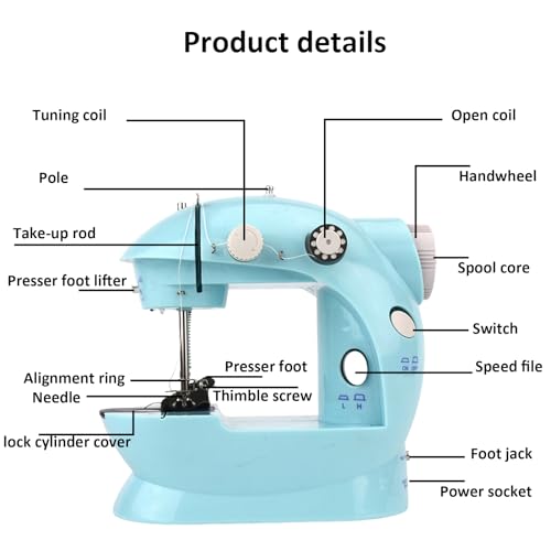 Mini-naaimachine, huishoudelijke elektrische mininaaimachine met uitbreidingstabel, voetpedaal, 202A, dubbele lijn, dubbele snelheid automatische draagbare naaikit (blauw) 4
