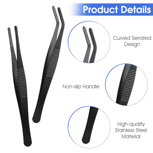 Verpakking van 2 Non-Slip gebogen Tweezers Blunt Tweezers 5.5 Inch roestvrij staal non-slip rechte Tweezers met gebogen gekartelde Rand Gebogen Tweezers voor laboratoriumwerk Waterdieren