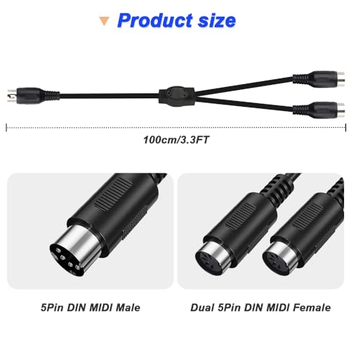 MIDI Cable 5 Pin Plug naar Dual DIN-MIDI Socket, 5 Pin DIN naar XLR Y Splitter voor MIDI Keyboard, MIDI Guitar (2 PCS)
