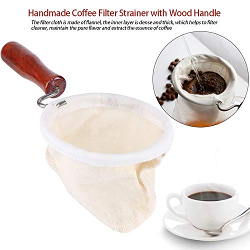 Herbruikbare filters, Colador de Cafe, Clot Herbruikbaar Wasbaar Wasbare Kleding Handgemaakte Koffie Filter Strainer met houten handvat (L)