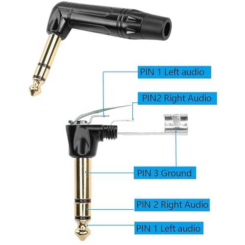 1/4" Audiopluggen 6.35mm Plug TRS Man 1/4" Solder Type 90 Degree Straight Angle Stereo Plug voor DJ Mixer Speaker Kabels Gitaar Kabels Phono Patch Kabelmicrofoonkabels (2pack) 4