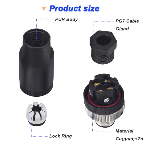 4 Pin M12 Buspaneel Luchtvaart Wire Connector, 12mm Mannelijke en Vrouwelijke Industriële Panel Back Mount Connector met Buiten Waterdicht IP67 (8PCS) 3