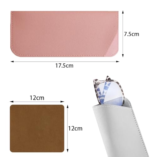4 stuks zachte lederen glazen koffers met 4 stuks schoonmaakdoek draagbare zonnebril Spectacle Pouch lederen glazen opslagtassen voor vrouwen mannen voor glazen en zonnebrillen opslag (4 kleuren
