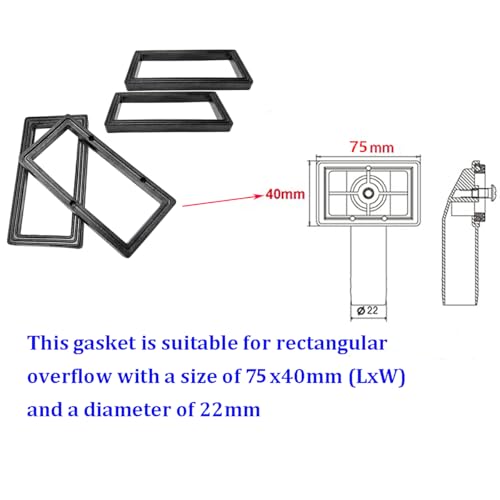 Verpakking van 4 rubberverzegelingsringen, platte afdichting, overloopafdichting, voor overloopkop en overloopkoppen (ASIN B0791XNZQX, B09YHKL23P), 73 x 37 x 6 mm 5
