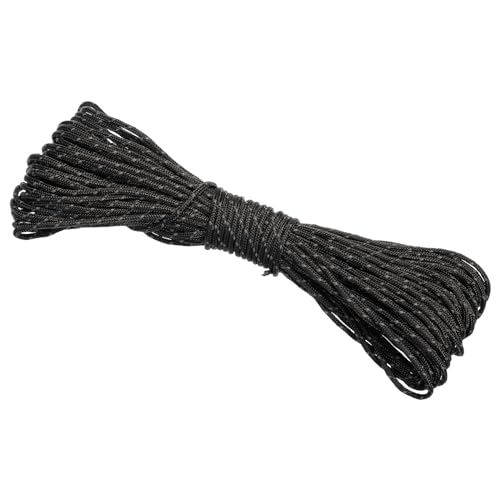 65 voet Reflecterende Guyline Camping Paracord, 2mm Tent Cord Guyline Touw Nylon Paracord Touw voor Camping Tent Tarp Wandelen, Zwart (20M)