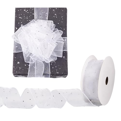 Witte lint strass puur lint polyester lint organza lint Bedraad lint voor ambachtelijke bloemen inpakken kerst strikjes bruiloft vakantie decoratie, 38mm
