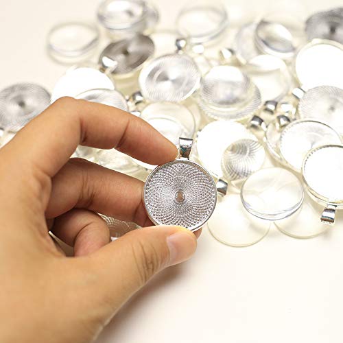 60 stuks bezel hangers cabochon en glazen koepel tegels helder cameo (licht zilver)