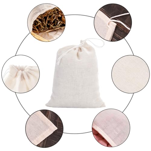 50st Katoenen Muslin Tassen met koord, kleine katoenen zakjes, herbruikbare theezakjes, trekkoord Brew Tassen, Wasbare Bag met Infusers voor Spice, Thee, Koffie, Kruiden 3
