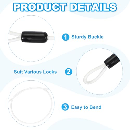 1/8" Dia Vinyl gecoate roestvrij staalkabel met lusjes, 2 stuks 20 inch flexibele draadtouw, veiligheidsketting, Lanyard, voor Outdoor Stage Verlichting, Bagageslot, Wit 3