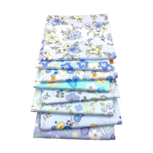 Patchwork Naaistof Verpakking van 8 Bloemen 50 x 50 cm Katoen Gedrukt Stof Katoen Klein Stof voor doe-het-zelvers (blauw)