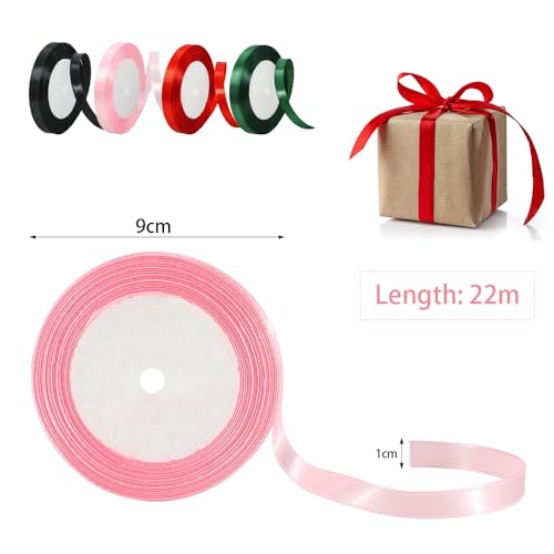 4 st vlekken lint set 10mm voor cadeauverpakking, geschenkverpakking, lint polyester dubbelzijdig satijn lint stof, dik lint voor het maken van Valentijnsdag, taart, bruiloft feest decoratie