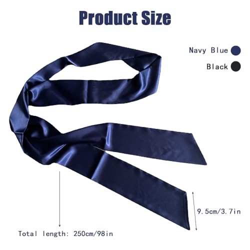 Dames Satijnen Belt, 2 stuks, zwart en marine blauw, 9.5x250cm, elastische sash voor bruiloft, feest, cosplay, zwart, marine blauw, S, zwart, marine blauw