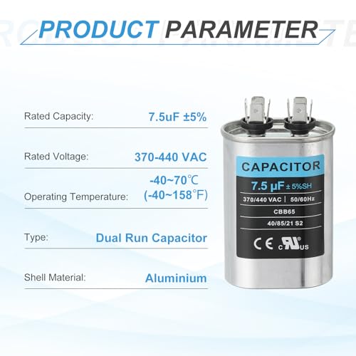 Cbb65 condensator, 7,5uf 370-440 Vac 50/60 Hz Aluminium Cbb65 Airconditioning Motor start condensator voor HVAC-systemen, Airconditioning, Warmtepomp 3