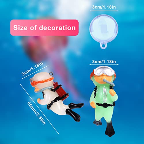 4 st Luminous Diver Aquarium Decoraties, Drijvend Aquarium Accessoires Glow in The Dark Cute Little Diver Aquarium Vis Tank Accessoires Decoraties (2 Groen, 2 Wit)