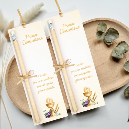 Verpakking van 30 Tafelkaarten, Bladwijzers, Communie met Potlood, Gast Cadeau, Eerste Communie, Kaarten met Cadeau Linten, Uitnodigingen, Tafel Decoratie (Goud) 4