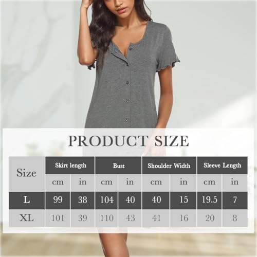 Vrouwen nachtjurk korte mouw nachthemd Button Down Slaapkleding zomer nachtkleding grijs